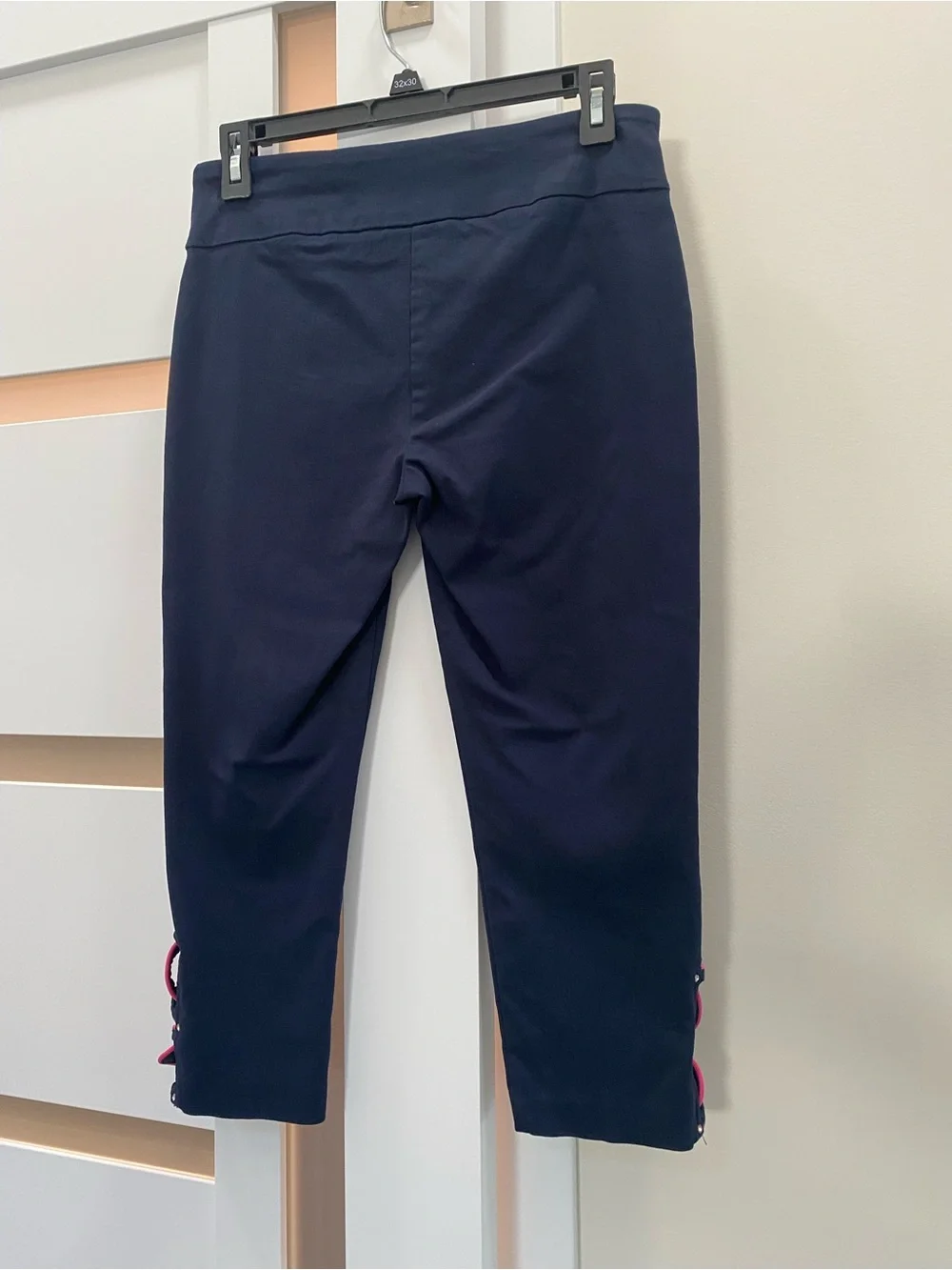 Attyre Navy Capri Pants with Pink Lace-Up Side Slits